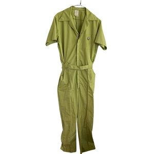 Vintage 70s Lime Green Jumpsuit Sports Tag Size Medium Long Garage Rockabilly
